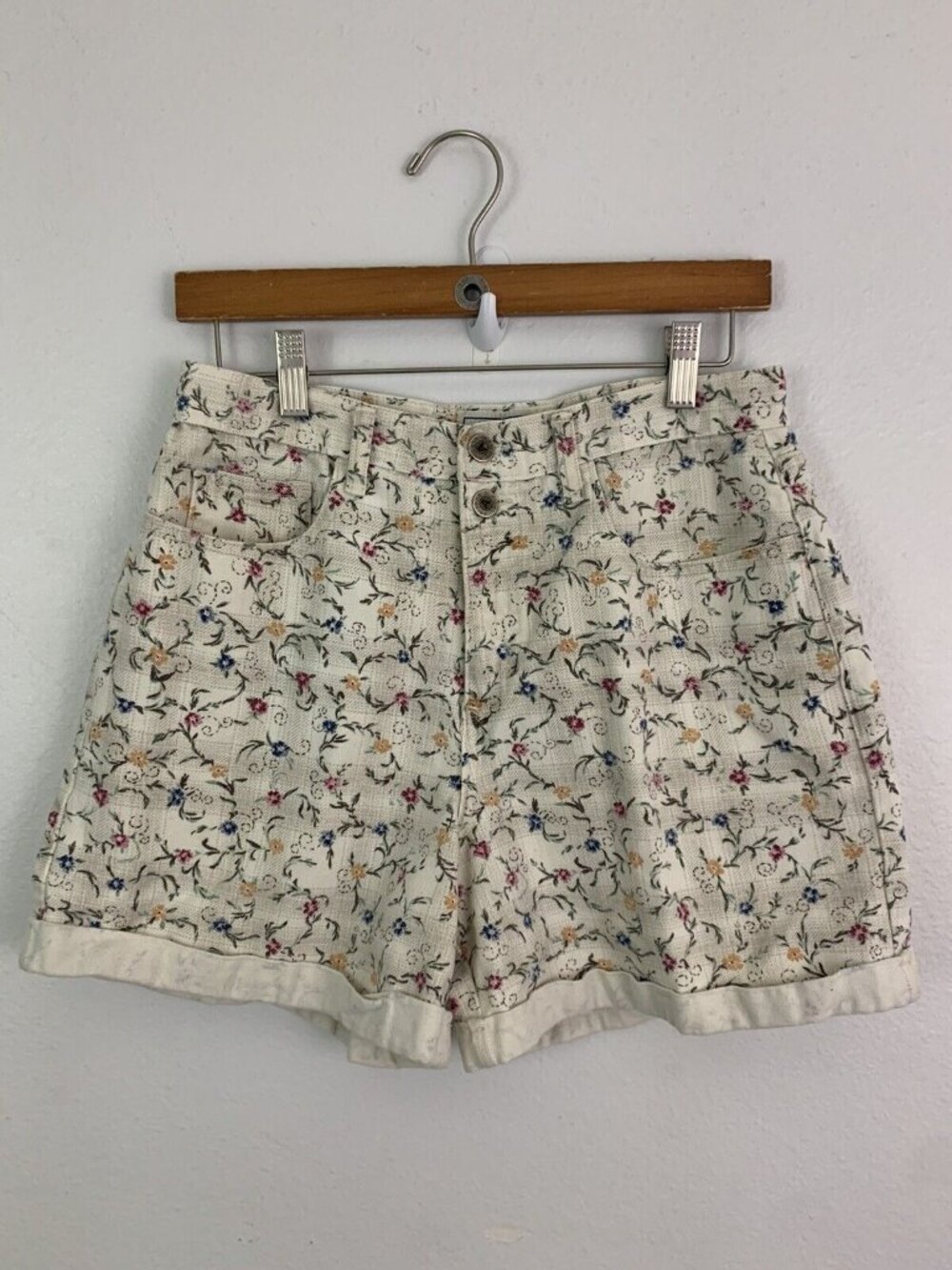 Vintage 80s 90s Arizona Sz 13 Floral Print Shorts Button Fly USA High Waist Cuff